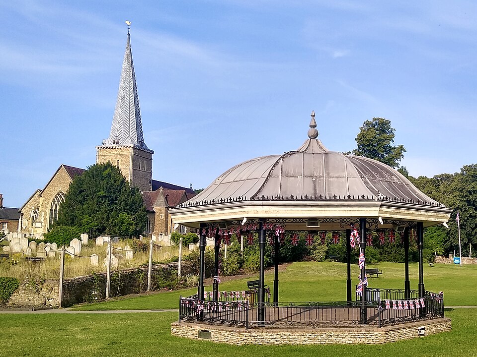 Bandstand and parish church, Godalming, Surrey